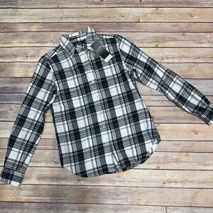 Lauren Ralph Lauren Woman’s  Plaid Button Down Long Sleeve Shirt Black Whit XS